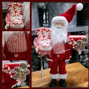 19" Porcelain Santa Figure Gingerbread Candy Cane Peppermint Christmas Decor